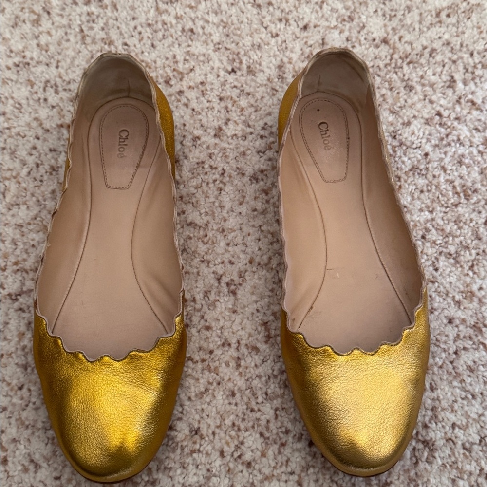 Chloe Gold Flats Classic Loafers